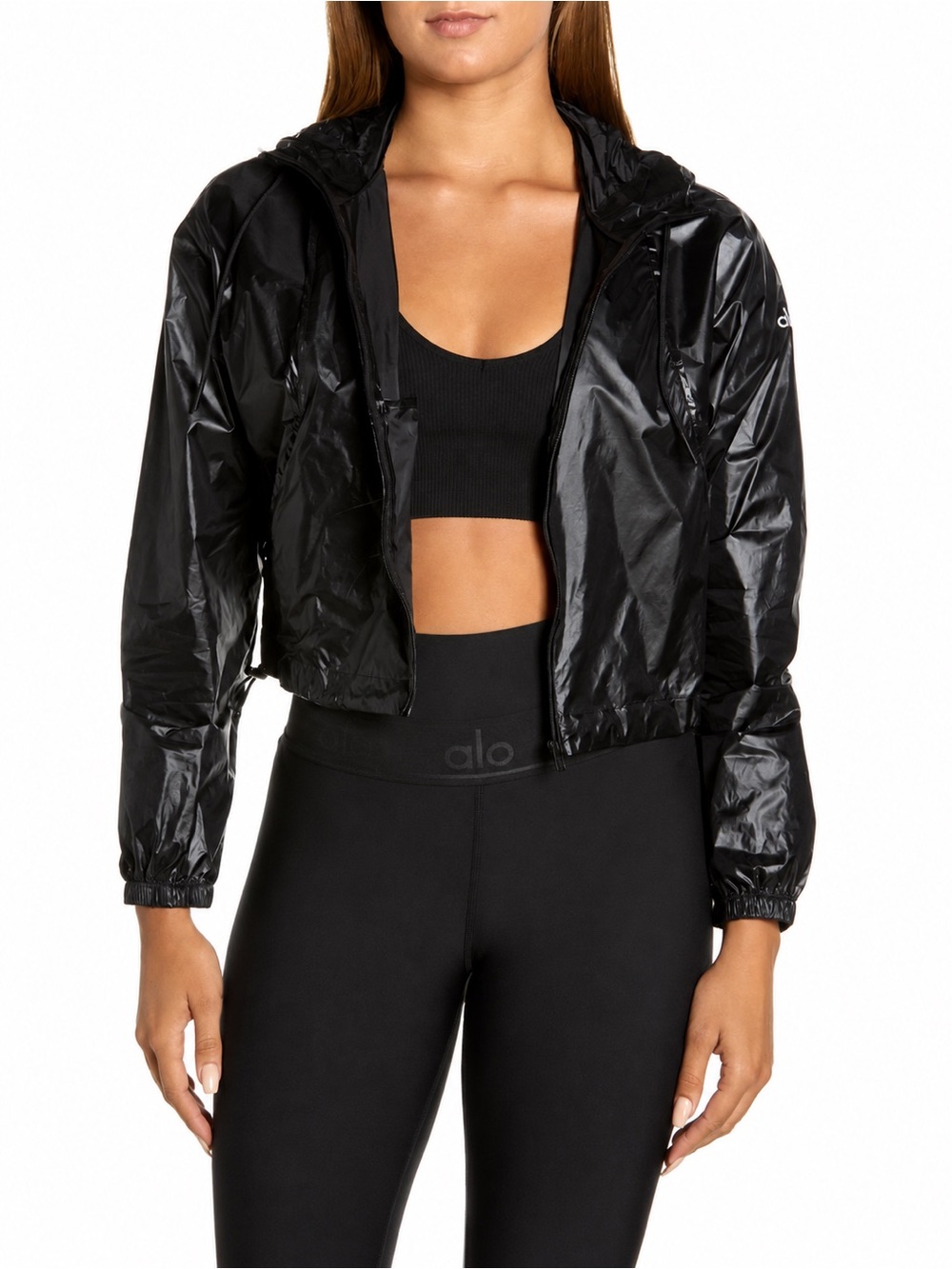 ALO YOGA Sprinter Hooded Crop Jacket In Black Size XS